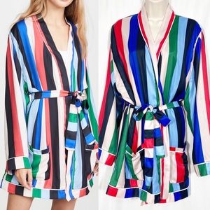 Plush Apparel X Revolve Rainbow Stripe Short Robe: Multicolor